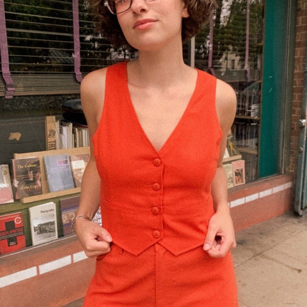 ROLLA'S Women's Red Linen Vest Top
